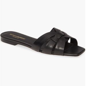 YSL! Saint Laurent Tribute Woven Leather Slides
